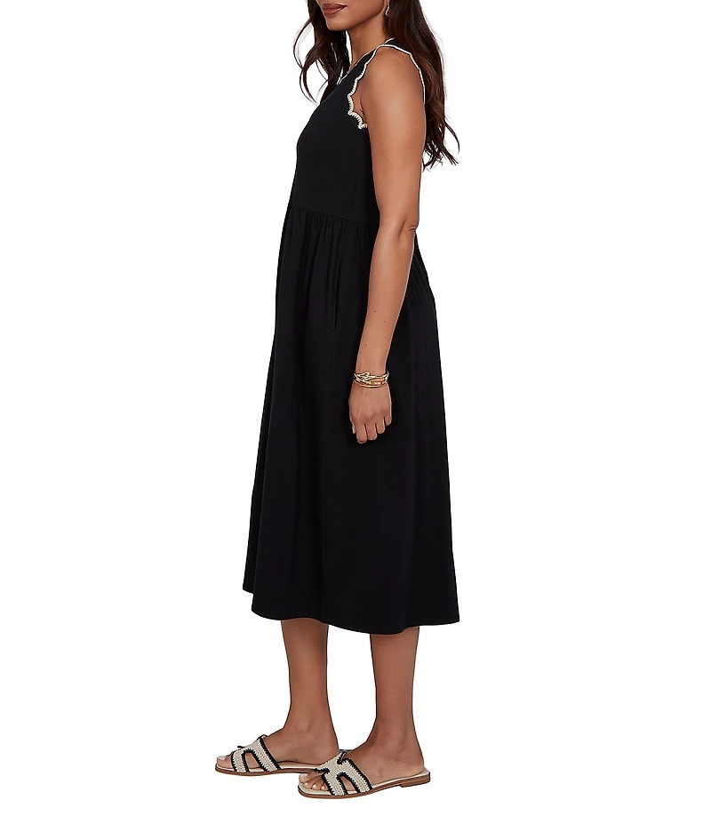 Ruby Rd. Petite Size Soft Stretch Cotton Knit Crochet Scoop Neck Sleeveless A-Line Midi Dress