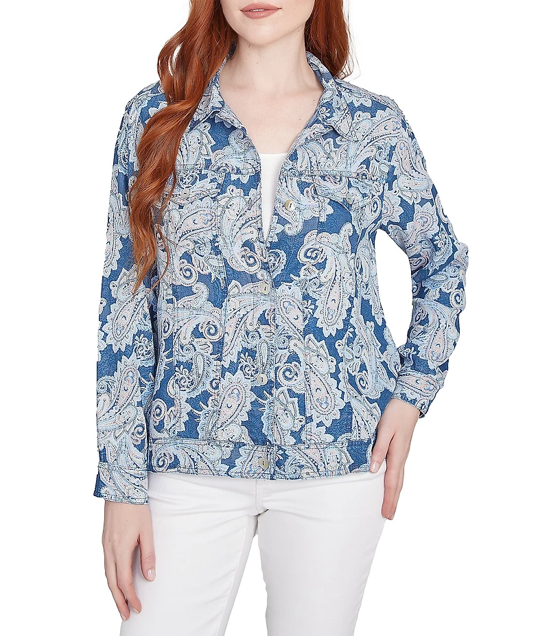 Ruby Rd. Petite Size Soft Tencel™ Paisley Print Point Collar Long Sleeve Button-Front Jacket