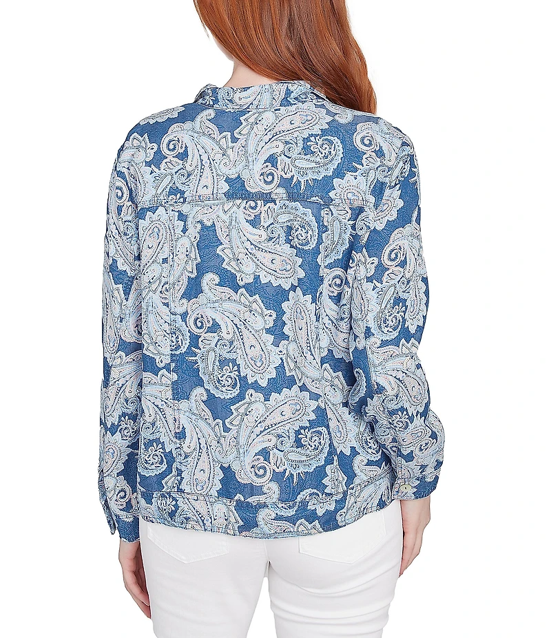 Ruby Rd. Petite Size Soft Tencel™ Paisley Print Point Collar Long Sleeve Button-Front Jacket