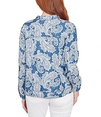 Ruby Rd. Petite Size Soft Tencel™ Paisley Print Point Collar Long Sleeve Button-Front Jacket