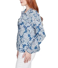 Ruby Rd. Petite Size Soft Tencel™ Paisley Print Point Collar Long Sleeve Button-Front Jacket