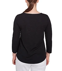 Ruby Rd. Petite Size Solid Paisley Floral Textured Knit Double Bar Detail Top