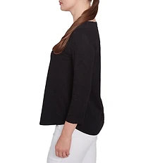 Ruby Rd. Petite Size Solid Paisley Floral Textured Knit Double Bar Detail Top