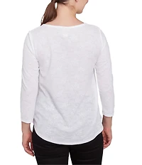 Ruby Rd. Petite Size Solid Paisley Floral Textured Knit Double Bar Detail Top