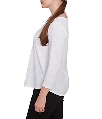 Ruby Rd. Petite Size Solid Paisley Floral Textured Knit Double Bar Detail Top