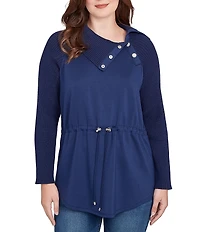 Ruby Rd. Petite Size Solid Scuba Snap Cowl Neck Long Sleeve Top