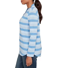 Ruby Rd. Petite Size Sparkling Metallic Stripe Knit Shawl Neck Long Sleeve Top