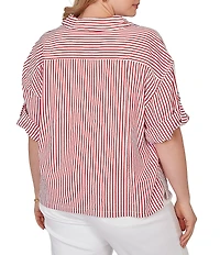 Ruby Rd. Petite Size Spliced Stripe Spread Collar 3/4 Roll-Tab Sleeve Button-Front Jacket