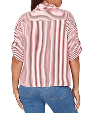Ruby Rd. Petite Size Spliced Stripe Spread Collar 3/4 Roll-Tab Sleeve Button-Front Jacket