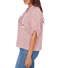 Ruby Rd. Petite Size Spliced Stripe Spread Collar 3/4 Roll-Tab Sleeve Button-Front Jacket