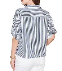 Ruby Rd. Petite Size Spliced Stripe Spread Collar 3/4 Roll-Tab Sleeve Button-Front Jacket