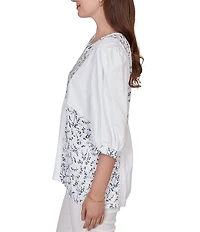 Ruby Rd. Petite Size Split V-Neck 3/4 Sleeve Sharkbite Hem Flowy Top