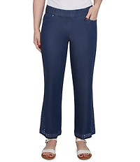 Ruby Rd. Petite Size Straight Leg Embroidered Eyelet Hem Pull-On Jeans