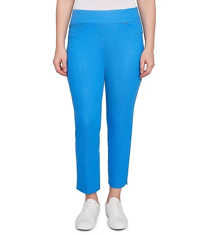 Ruby Rd. Petite Size Stretch Colored Denim Straight Leg Side Vented Hem Faux Front Pocket Ankle Pants