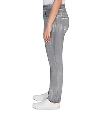 Ruby Rd. Petite Size Stretch Cotton-Blend Straight Slim Leg Metallic Denim Pull-On Jeans