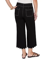 Ruby Rd. Petite Size Stretch Denim Patch Pocket Scalloped Hem Cropped Pants