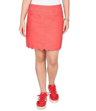 Ruby Rd. Petite Size Stretch Denim Scalloped Hem Pull-On Skort