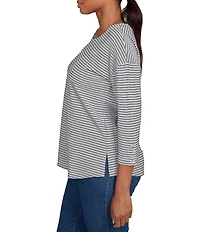 Ruby Rd. Petite Size Stripe Crew Neck 3/4 Sleeve Top