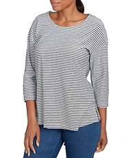 Ruby Rd. Petite Size Stripe Crew Neck 3/4 Sleeve Top