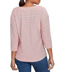 Ruby Rd. Petite Size Stripe Crew Neck 3/4 Sleeve Top