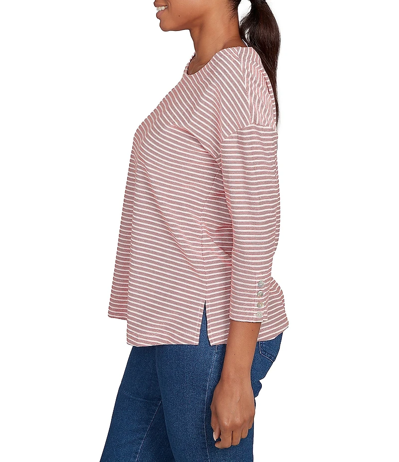 Ruby Rd. Petite Size Stripe Crew Neck 3/4 Sleeve Top