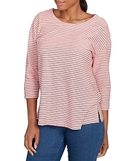 Ruby Rd. Petite Size Stripe Crew Neck 3/4 Sleeve Top