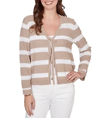Ruby Rd. Petite Size Stripe V-Neck Long Sleeve Tie-Front Sweater