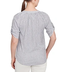 Ruby Rd. Petite Size Super Soft Puckered Embroidered Stripe Button Front Shirt