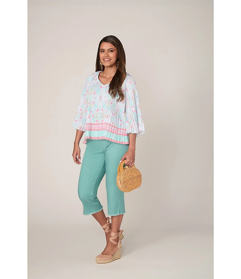 Ruby Rd. Petite Size Tapestry Border Print V-Neck 3/4 Sleeve Blouse