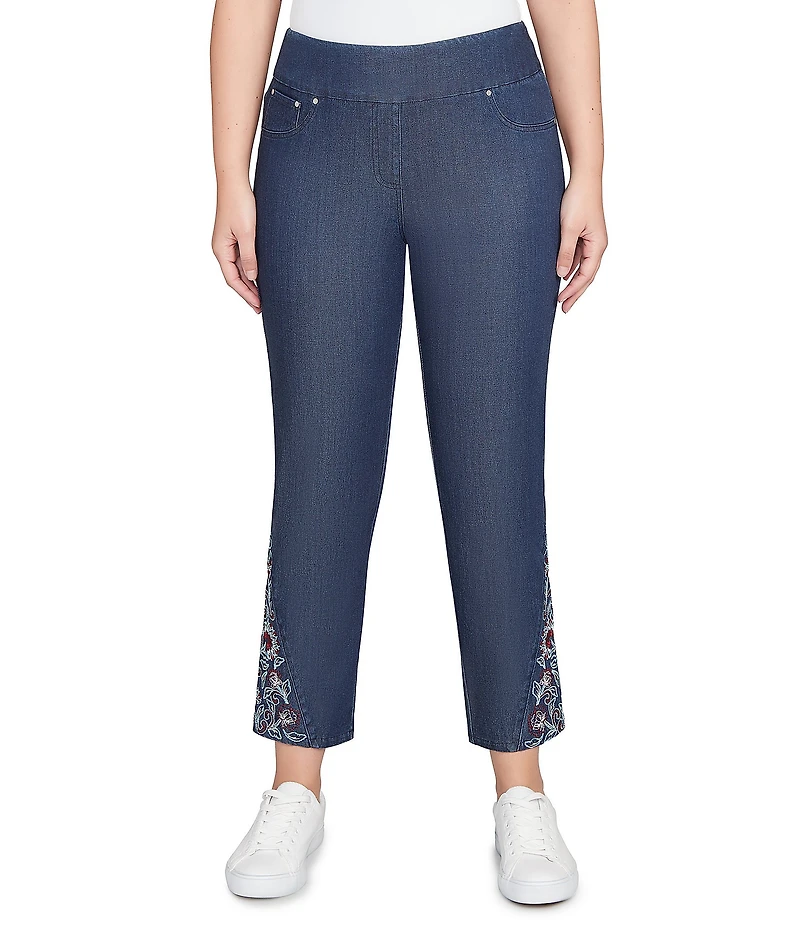 Ruby Rd. Petite Size Tencel Embroidered Hem Pull-On Ankle Pants