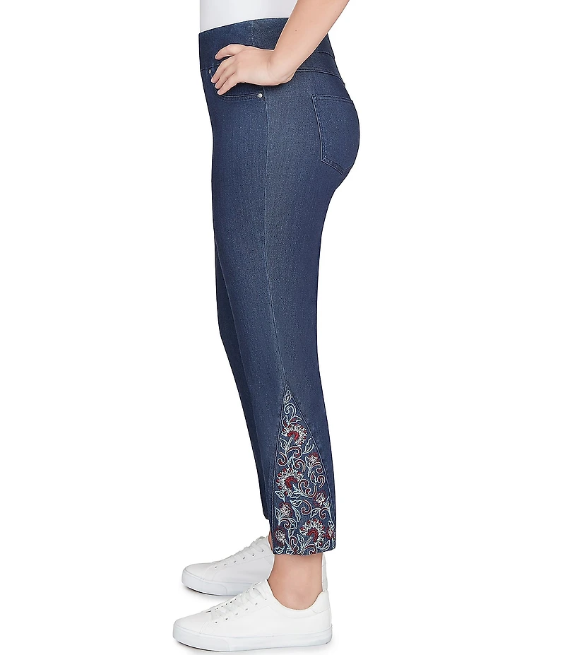 Ruby Rd. Petite Size Tencel Embroidered Hem Pull-On Ankle Pants