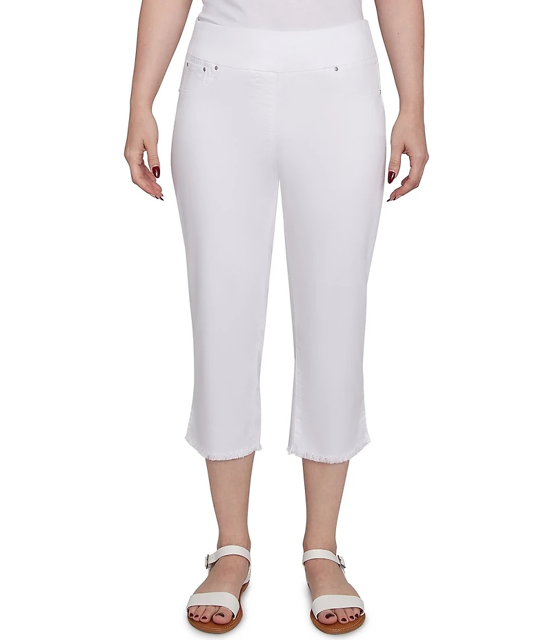 Ruby Rd. Petite Size Tencel Pull-On Fringe Side Slit Hem Capri Pants