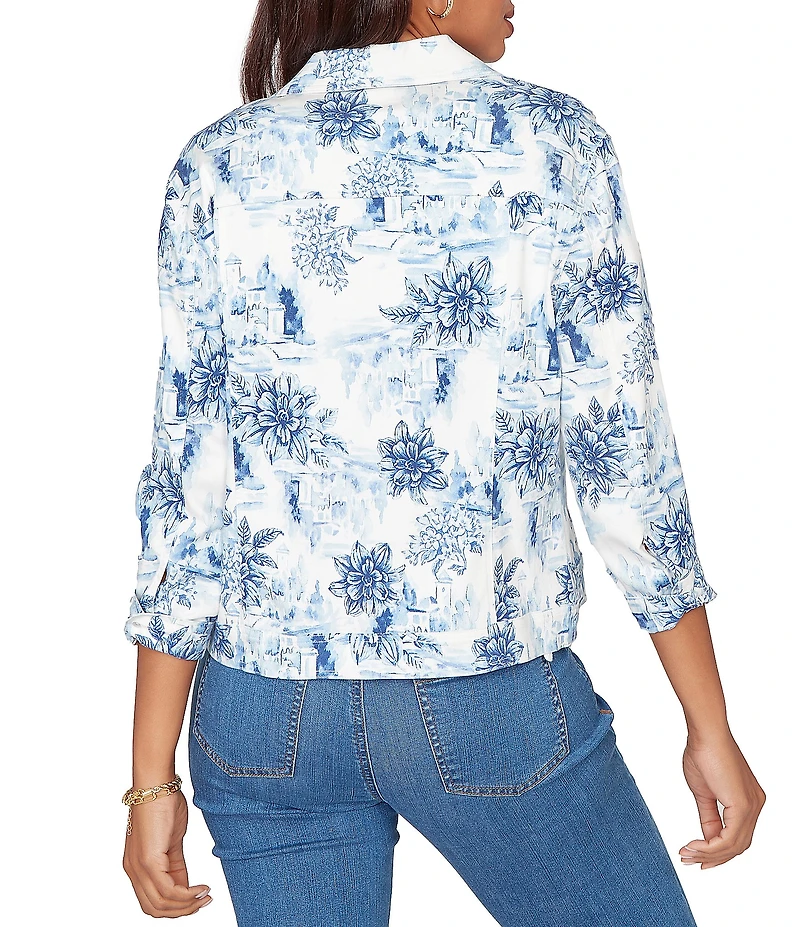 Ruby Rd. Petite Size Tencel™ Toile Print Point Collar Bracelet Roll Sleeve Button-Front Jacket