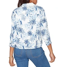 Ruby Rd. Petite Size Tencel™ Toile Print Point Collar Bracelet Roll Sleeve Button-Front Jacket