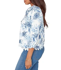 Ruby Rd. Petite Size Tencel™ Toile Print Point Collar Bracelet Roll Sleeve Button-Front Jacket