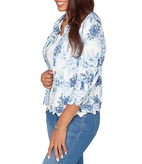 Ruby Rd. Petite Size Tencel™ Toile Print Point Collar Bracelet Roll Sleeve Button-Front Jacket