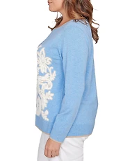 Ruby Rd. Plus Size Textured Eyelash Yarn Paisley Jacquard Ribbed Crew Neck Long Sleeve Sweater