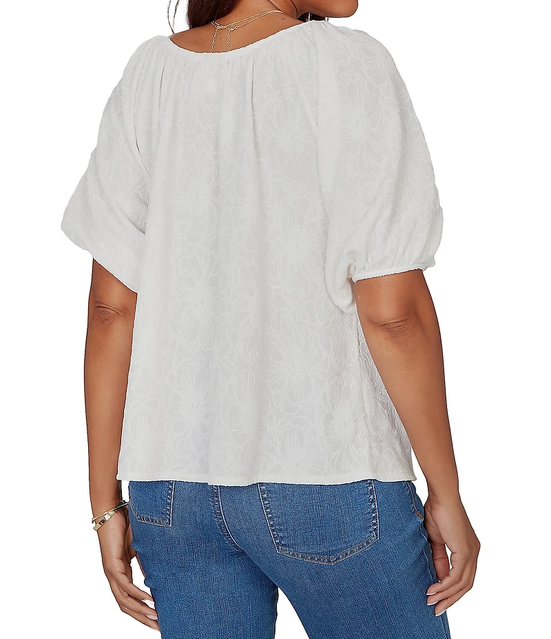 Ruby Rd. Petite Size Textured Jacquard Floral Scoop Neck Elbow Sleeve Top