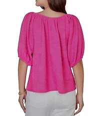 Ruby Rd. Petite Size Textured Jacquard Floral Scoop Neck Elbow Sleeve Top