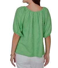 Ruby Rd. Petite Size Textured Jacquard Floral Scoop Neck Elbow Sleeve Top