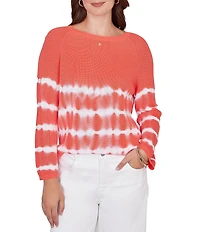 Ruby Rd. Petite Size Tie-Dye Crew Neck Bracelet Sleeve Cotton Rib Sweater Knit Top