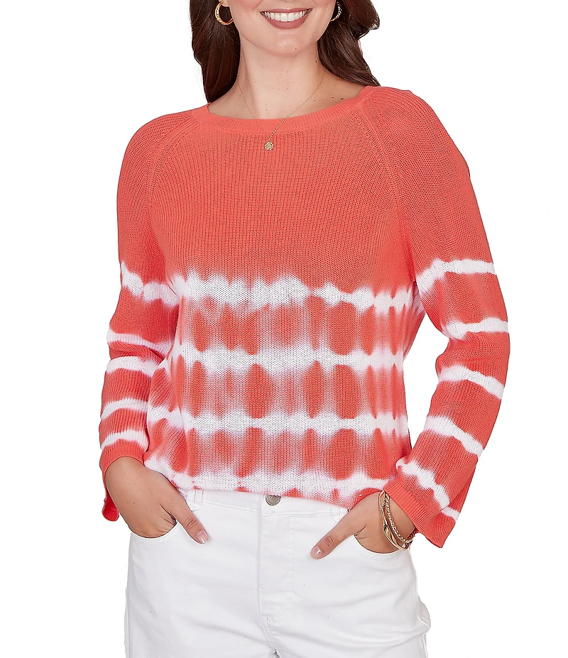 Ruby Rd. Petite Size Tie-Dye Crew Neck Bracelet Sleeve Cotton Rib Sweater Knit Top