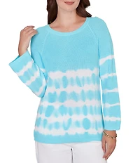 Ruby Rd. Petite Size Tie-Dye Crew Neck Bracelet Sleeve Cotton Rib Sweater Knit Top