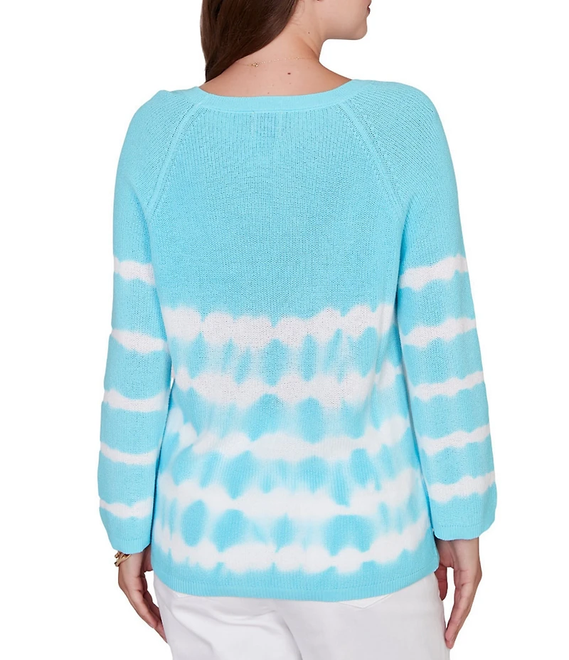 Ruby Rd. Petite Size Tie-Dye Crew Neck Bracelet Sleeve Cotton Rib Sweater Knit Top