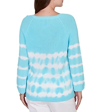 Ruby Rd. Petite Size Tie-Dye Crew Neck Bracelet Sleeve Cotton Rib Sweater Knit Top