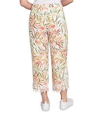 Ruby Rd. Petite Coordinating Tropical Fern Pattern Embroidered Lace Scallop Edge Wide-Leg Pull-On Crop Pants