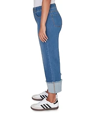 Ruby Rd. Petite Size Ultra-Soft Denim Rolled Hem Wide Leg Jeans