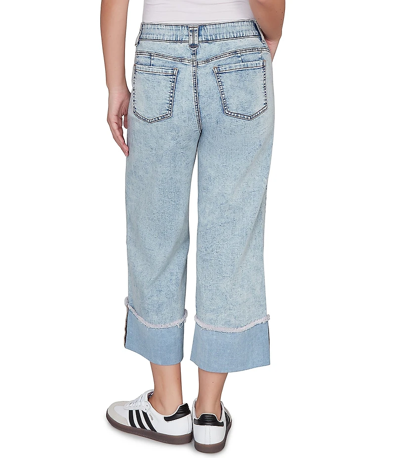 Ruby Rd. Petite Size Ultra-Soft Denim Rolled Hem Wide Leg Jeans