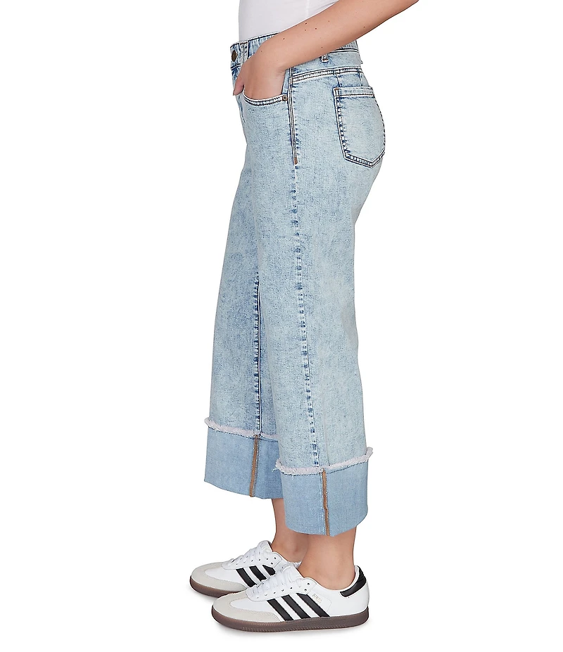 Ruby Rd. Petite Size Ultra-Soft Denim Rolled Hem Wide Leg Jeans
