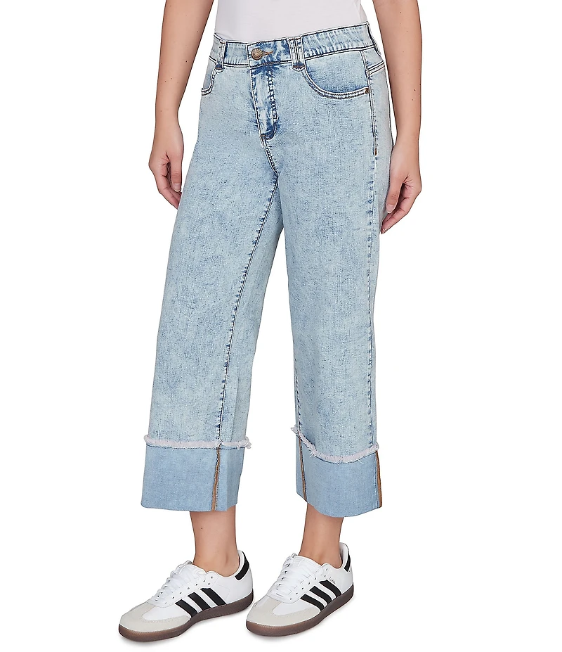 Ruby Rd. Petite Size Ultra-Soft Denim Rolled Hem Wide Leg Jeans